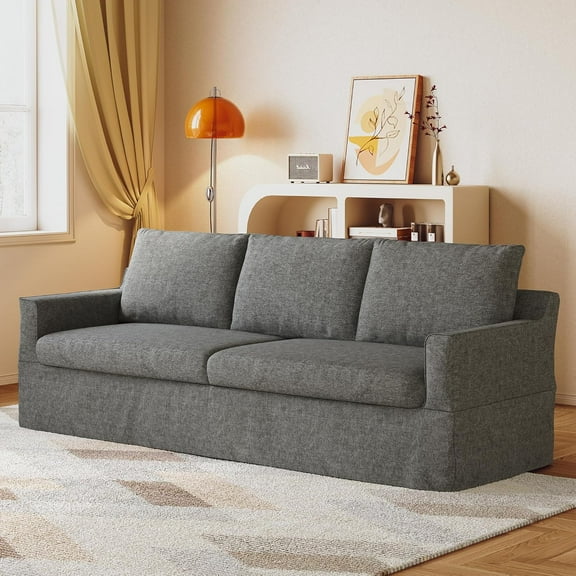 93.7" Modern Sofa Couches for Living Room, 3 Seater Sofa, Natural Linen Deep Seat Sofa, Comfy Sofa Couch for Small Space, Apartment