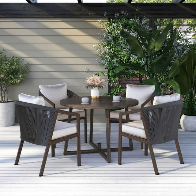 Ensemble à dîner extérieur en acier 5 pièces pour patio Laval Better Homes & Gardens avec coussins, brun