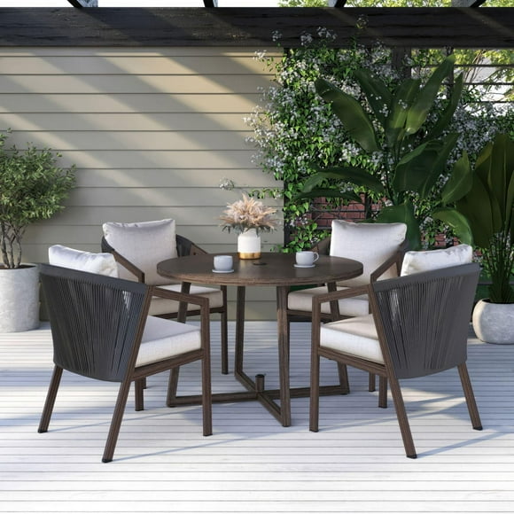 Better Homes & Gardens Laval 5-Piece Patio Outdoor Dining Set - Brown, Handwoven wicker