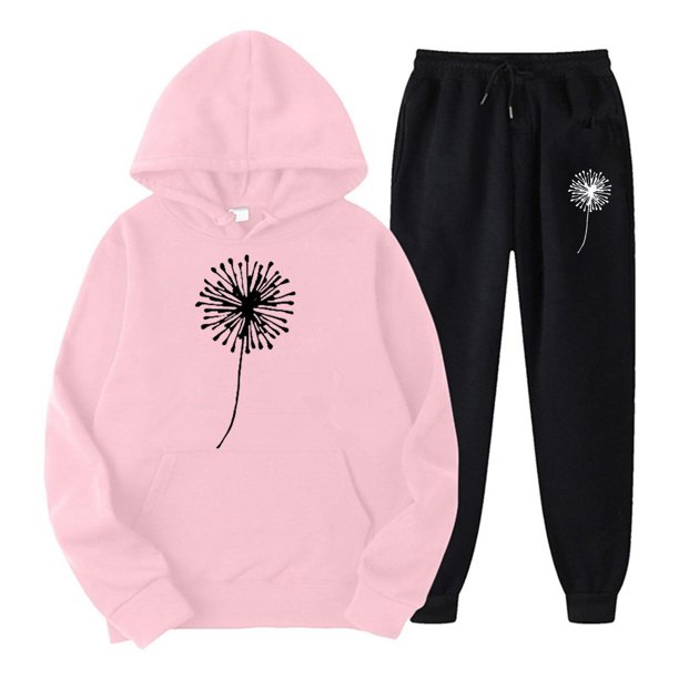 Gibobby Conjunto de sudadera informal para mujer Traje de pantalones con capucha y cuello redondo de manga larga con estampado D informal para mujer otoño e i(Morado,XL)