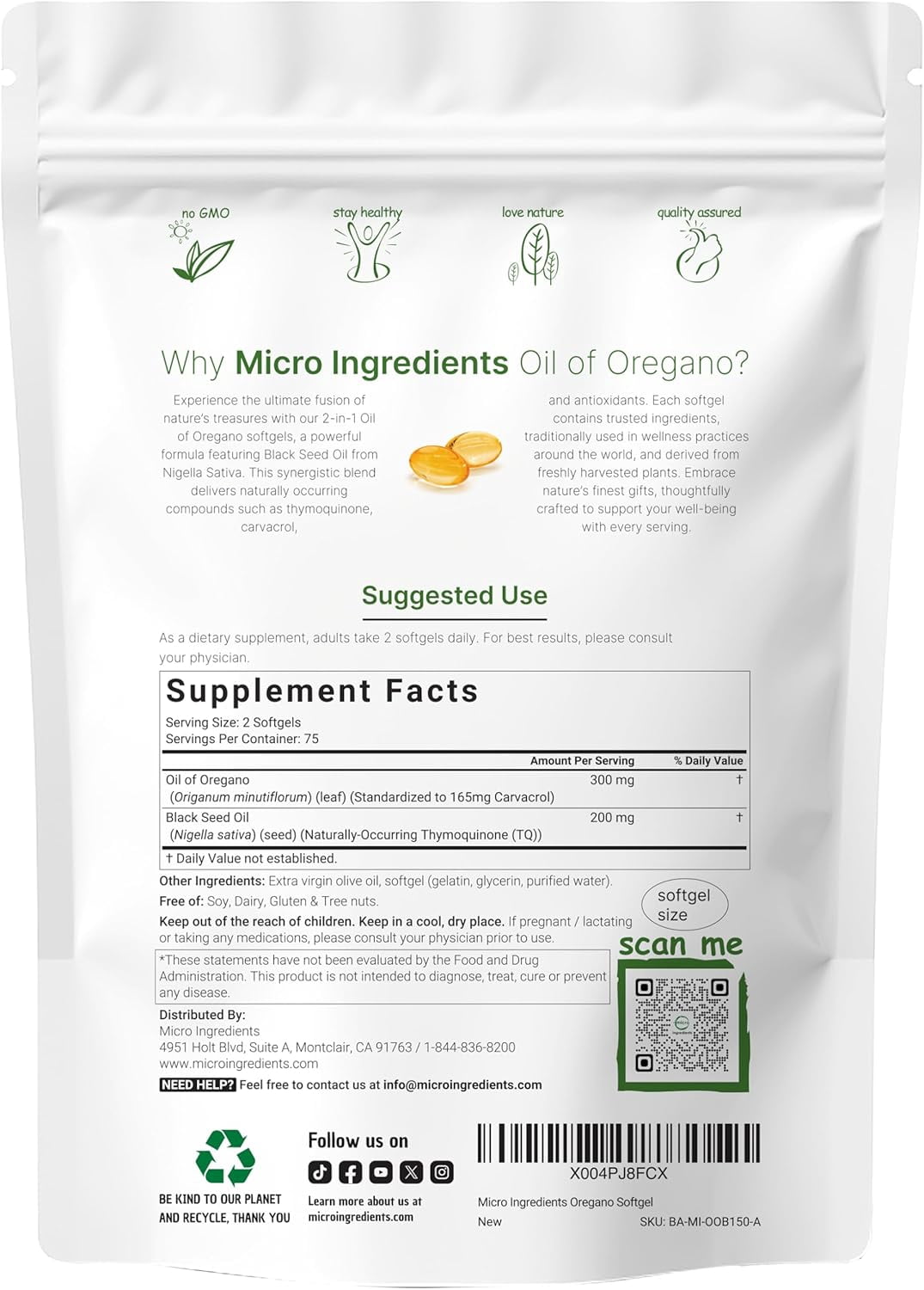 Micro Ingredients Oil of Oregano Softgels, 150 Count | 2 in 1 Formulated with Black Seed Oil, 4X Strength Carvacrol & Thymoquinone