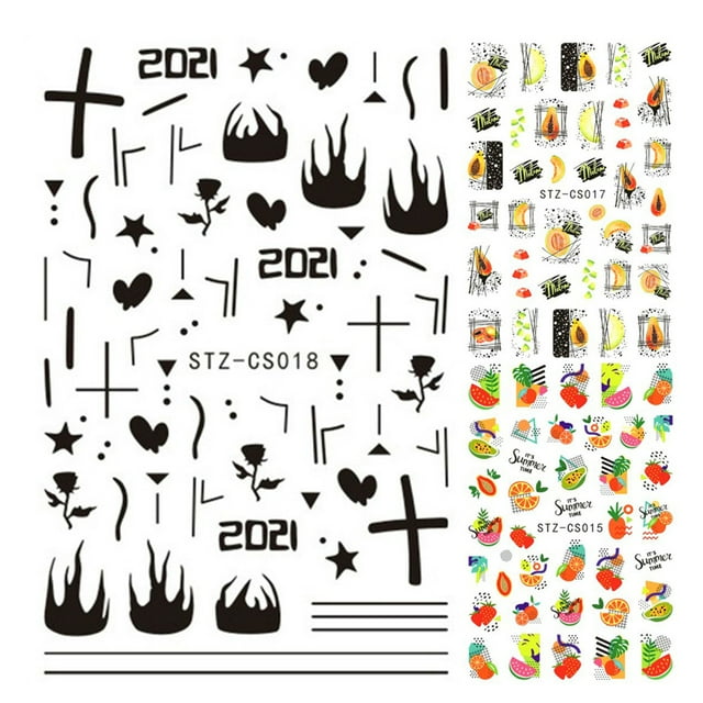 Fingernail Art Stickers Self-Adhesive 3 Sheets 3D Nail Decals Toenail Stickers