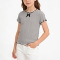 thumbnail image 2 of Bxsruta Girls Bow Detail Ruffle Short Sleeve Casual Tee Soft Stretchy Everyday Top for Kids, 2 of 8
