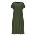 thumbnail image 5 of Women Dresses under $10! Cagogo Women's Summer Short Sleeve Round Neck Midi Dress Shirred Front Casual T-Shirt Dressa A-Line Flowy Dress with Pocket, 5 of 6