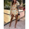 thumbnail image 2 of Coduop Women Sheer Ruffle Mini Dresses,Long Sleeve Tie-dye Bodycon Mesh Cutout Short Dress, 2 of 10