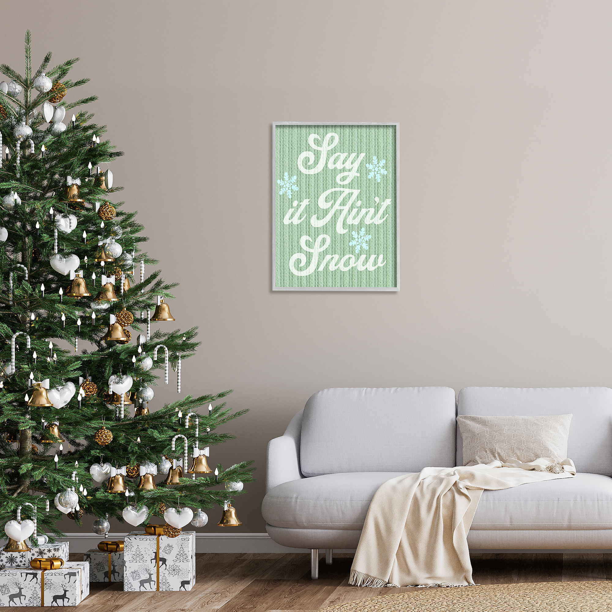 Stupell Industries Green Say It Ain't Snow Holiday Painting Gray Framed Art Print Wall Art, 24 x 30