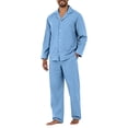 thumbnail image 5 of Mens Pajama Set Soft Long Sleeve Pajamas for Men Lightweight Button Up Sleepwear Lounge Pjs Outfits Light Blue XL, 5 of 9