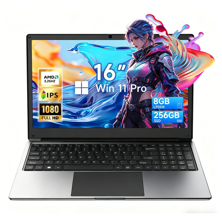 Morostron 16" Laptop Computer with Win11, 8GB RAM 256GB SSD Expandable to 1TB, AMD A9 Processor up to 3.2 GHz, 9000mAh Battery, Numeric Keypad USB3.0 WiFi5 Webcam, Slim Laptops