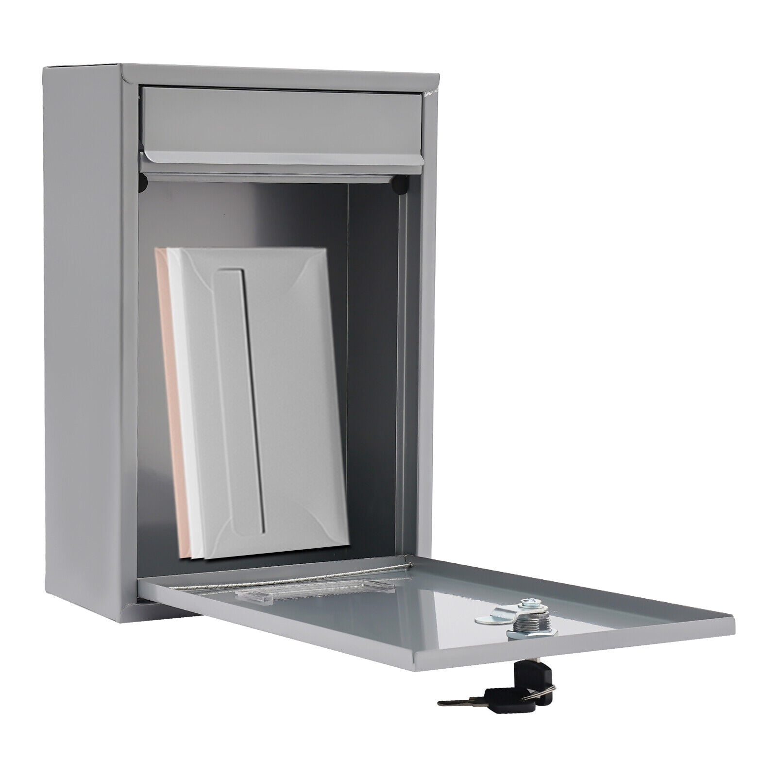 Locking Drop Box  Indoor&Outdoor 8.46*3.35*12.6in Modern Silver Wall-Mount Mailbox, Metal Mailbox with Key Lock