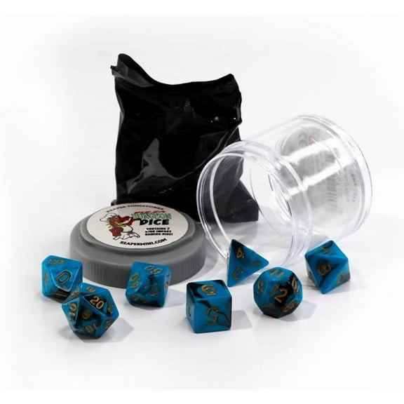 Reaper Miniatures Dual Dice Set - Blue & Black (7) New