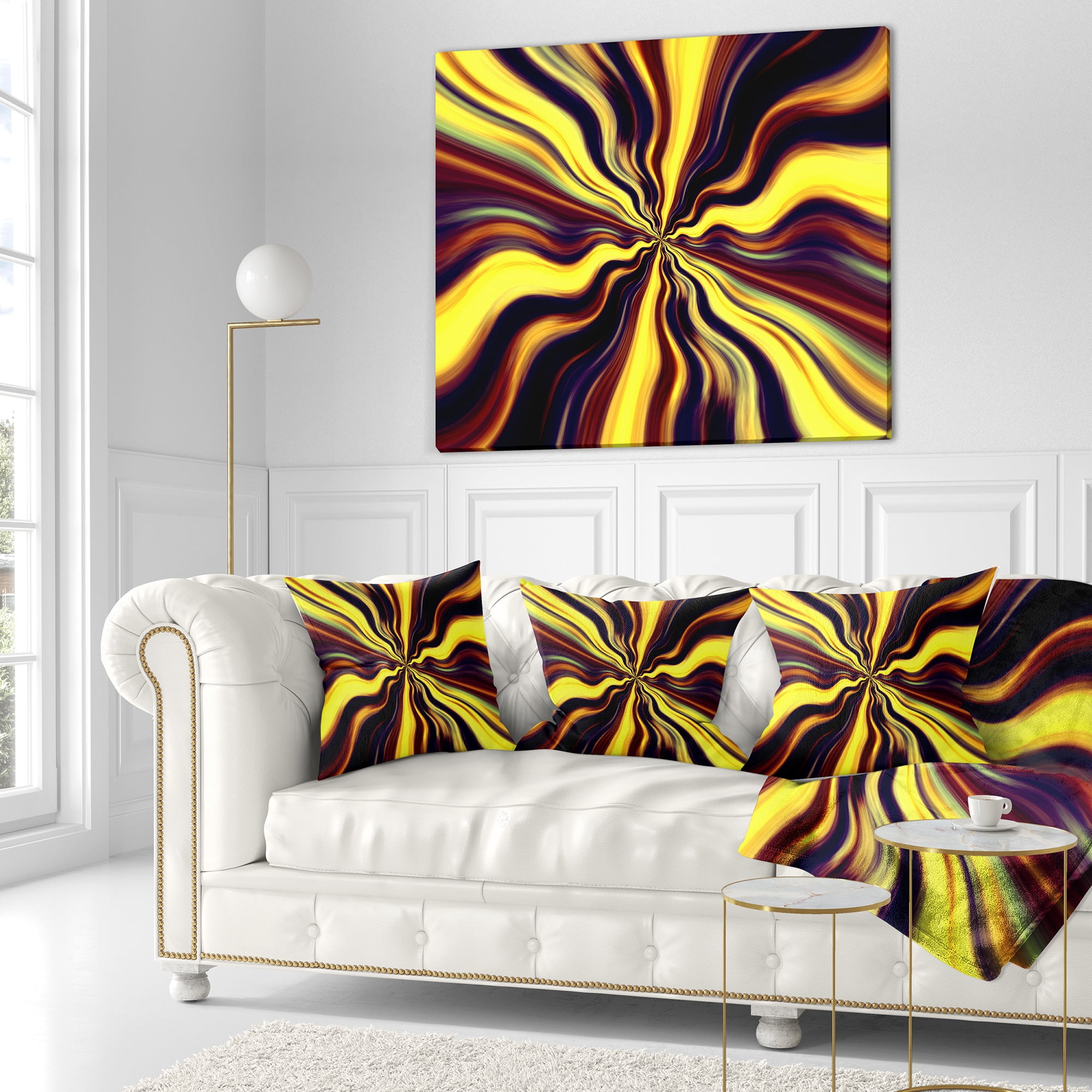 Designart Yellow Purple Black Fantasy - Abstract Throw Pillow - 16x16