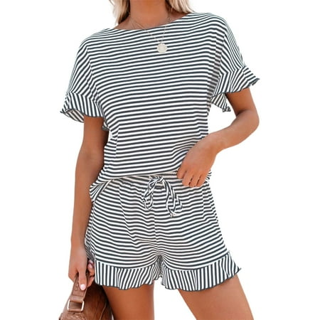 

Womens Fashion Striped Loungewear 2 Piece Sportswear Daywear