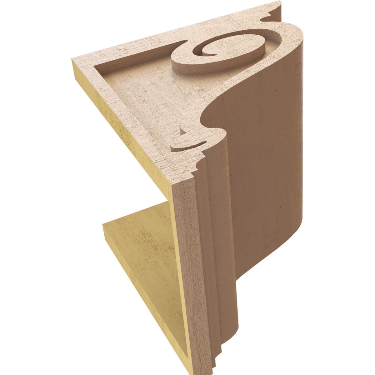 10"W x 10"D x 10"H Wide Scroll Rough Cedar Woodgrain TimberThane Corbel, Primed Tan