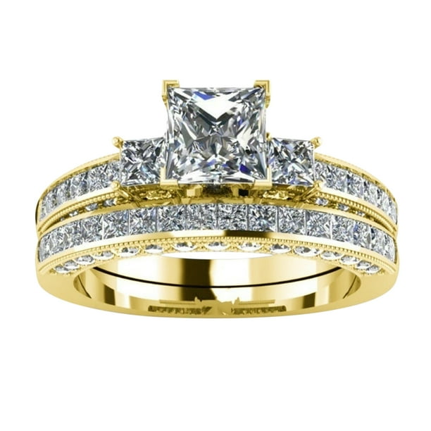 Juego de Joyas Anillo y Anillo Pareja Mujeres Cristal Anillo Europeo Anillos