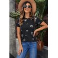 thumbnail image 4 of ABPHQTO Camiseta de mujer con cuello redondo y estampado de diente de león en negro, 4 of 5