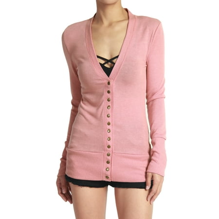 - TheMogan Women's PLUS Basic Snap Button V-Neck Long Sleeve Knit Cardigan