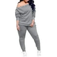 thumbnail image 2 of THDHVS Two Piece Sets for Women,Womens Sets,Womens Fall Loose 2 Piece Outfits Off Shoulder Solid Long Sleeve Casual Going Out Wide Leg Pants Set Gray S, 2 of 8