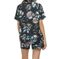 thumbnail image 3 of INSPIRE CHIC Women's Satin Pajama Sets Button Down Shirt and Shorts 2 Pcs Floral Loungewear M Black Leaves, 3 of 5