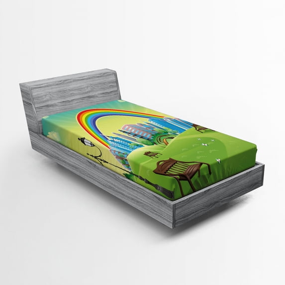 Ambesonne Colorful Fitted Sheet, Rainbow Beams Flowers, Twin XL Size, Multicolor