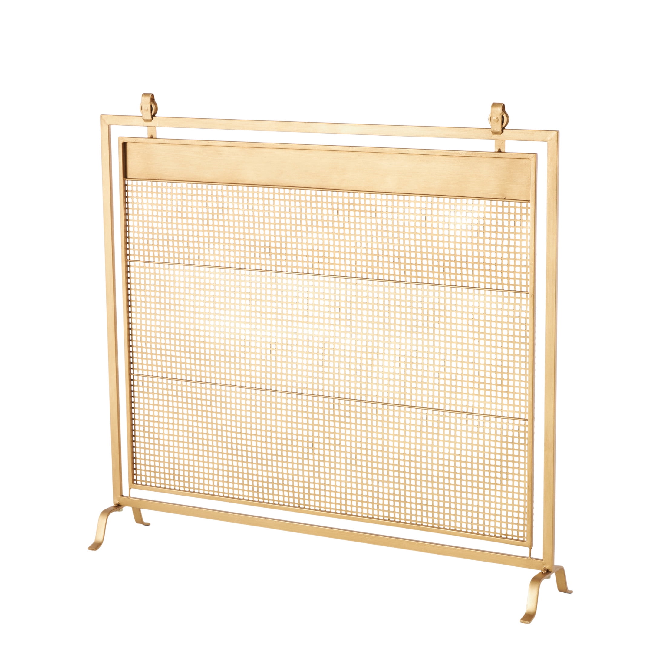 DecMode 38" x 36" Gold Metal Suspended Grid Style Netting Single Panel Fireplace Screen with Bolted Details, 1-Piece