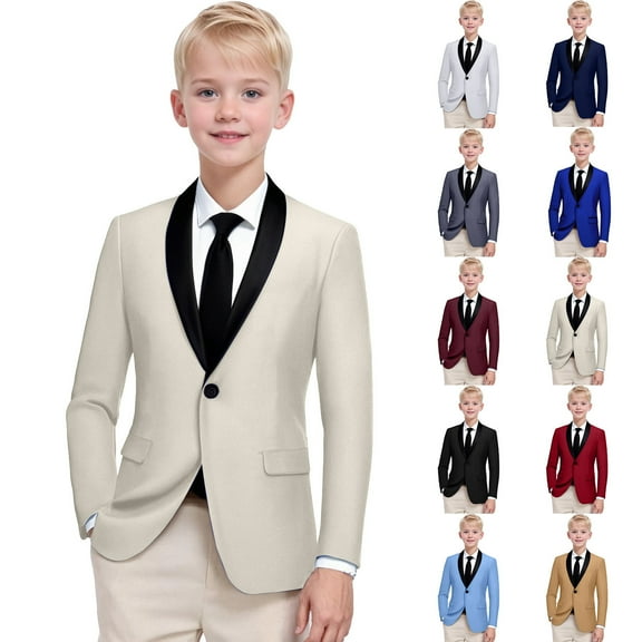 RTKFRFLM Kids Formal Dress Jacket Long Sleeve Solid Color Blazer for School Black 9-10 Years
