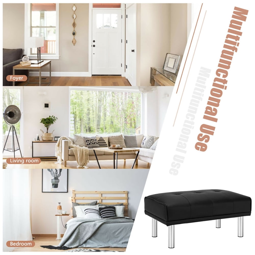 Finihen Modern Tufted Ottoman Bench, Rectangular Footstool, Rectangle Tufted Ottoman with Stainless Steel Legs, for Living Room, Bedroom, Black Finihen Modern Tufted Ottoman Bench, Rectangular Footstool, Rectangle Tufted Ottoman with Stainless Steel Legs, for Living Room, Bedroom, Black