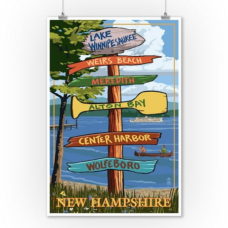 Lake Winnipesaukee, New Hampshire - Destinations Sign - Lantern Press Artwork (9x12 Art Print, Wall Decor Travel