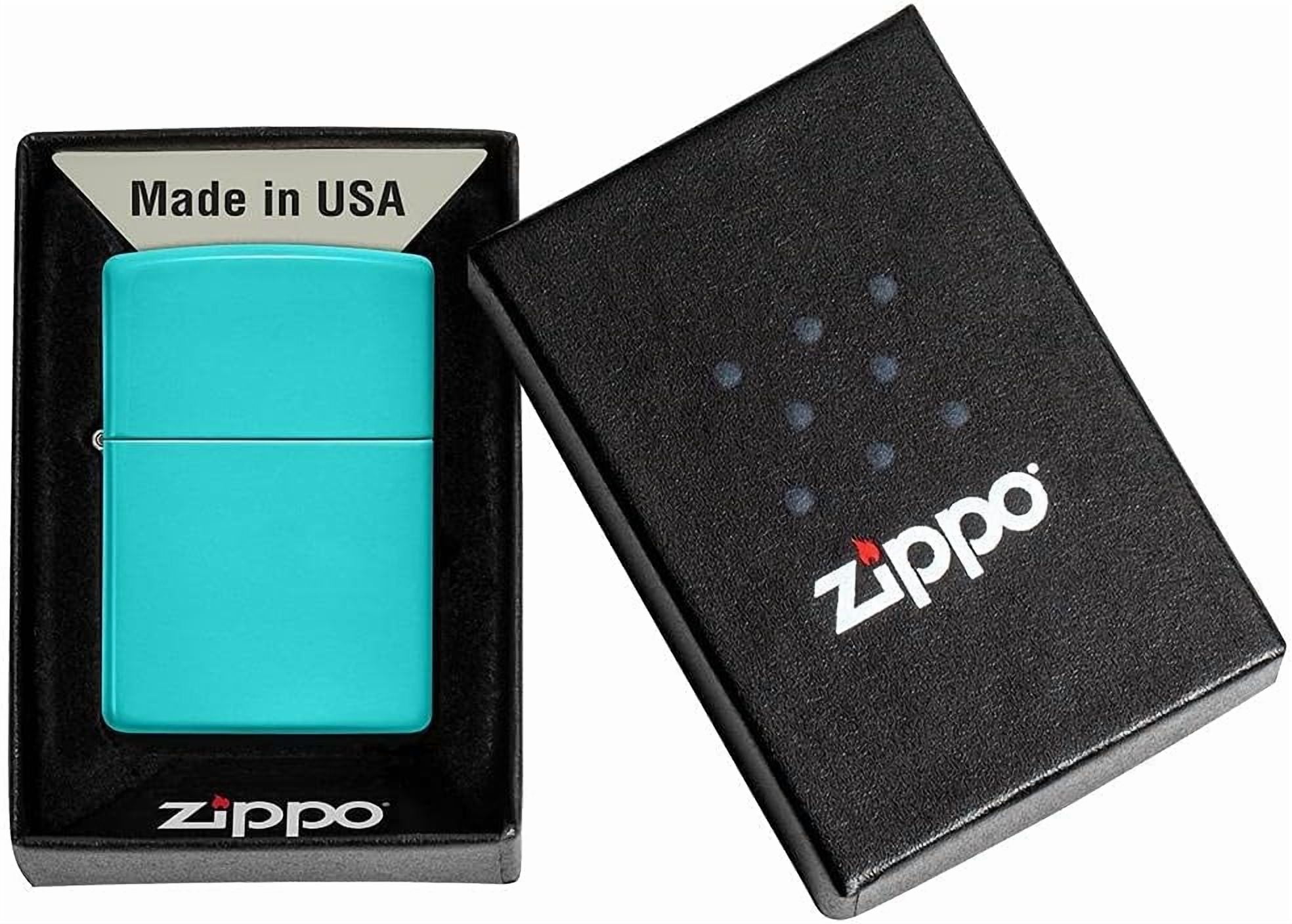 Zippo Lighter - Personalized Custom Message Engrave on Classic with Zippo Logo Windproof Lighter (Flat Turquoise 49454)
