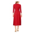 thumbnail image 2 of MSK PETITES Womens Red Stretch Embellished Belted 3/4 Sleeve V Neck Midi Party Fit + Flare Dress Petites PXL, 2 of 3
