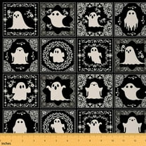 jejeloiu Cute Halloween Ghost Fabric by the Yard 1 Yard,Retro Boho Print Home Decor Fabric by the Yard,White Black Sewing Fabric For Children,Microfiber Bedroom Decor