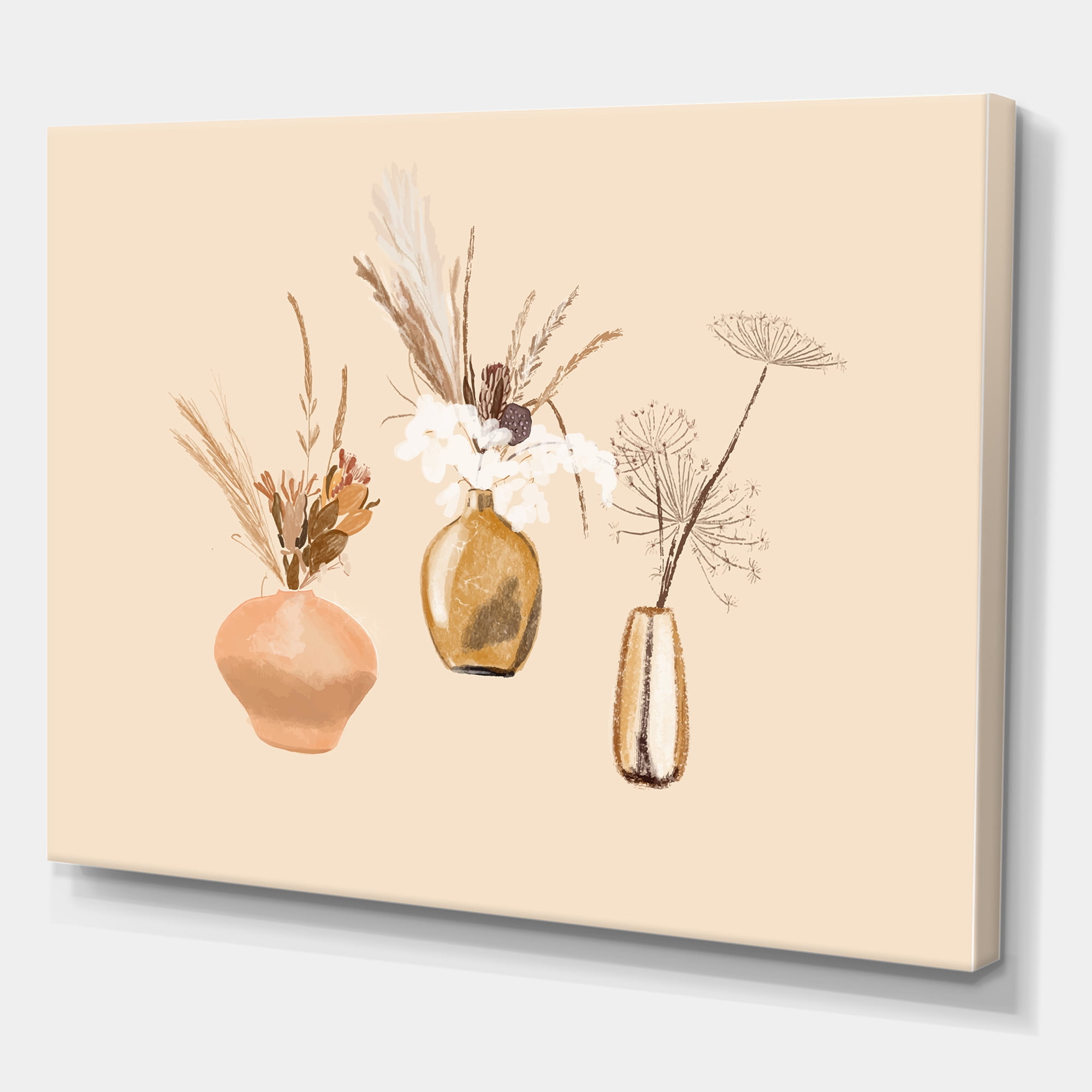 Designart ' Gold Vases With Bouquets Of Wildflowers I ' Traditional Canvas Wall Art Print