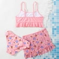 thumbnail image 3 of URMAGIC Child Big Girls 3PCS Butterfly Swimsuits Flounce Crop Bikini Set with Cover Up Beach Skirt, 3 of 8