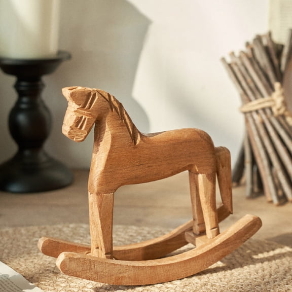 Nordic Style Wooden Rocking Horse Decor - Adorable Tabletop Pine Horse Craft For Home Living Room & Office, 2026 Year Of The Horse Accent, Perfect Year of The Horse & Easter Home Decor, Brown