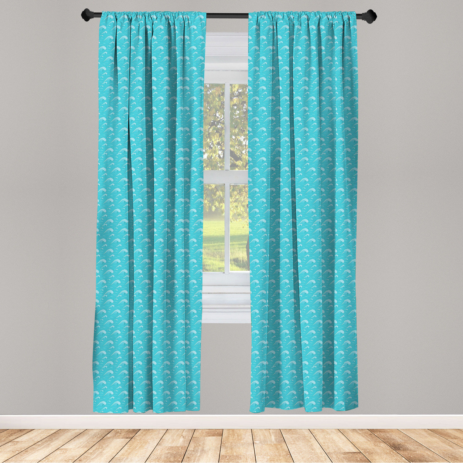 Buy Teal Curtains 2 Panels Set, Waves Pattern in Ocean Summertime