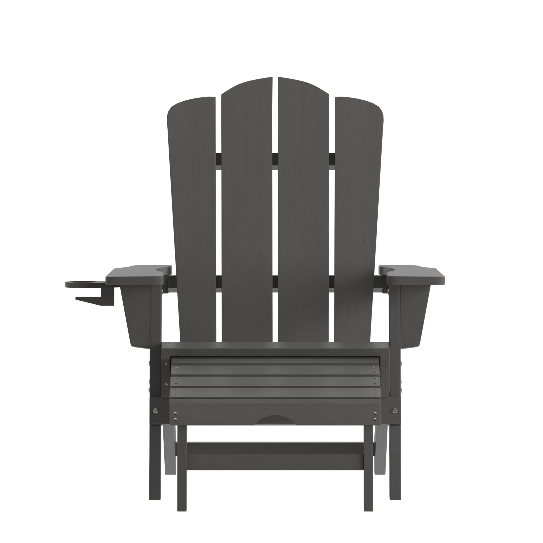 BizChair HDPE Adirondack Chair with Cup Holder and Pull Out Ottoman, All-Weather HDPE Indoor/Outdoor Lounge Chair in Gray