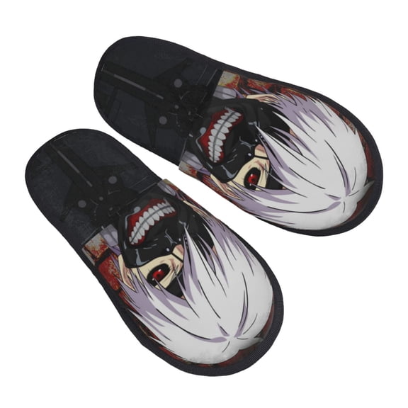 Tokyo Ghoul Ken Kaneki Furry Slippers For Men Women Fuzzy House Slippers Winter Anti-Slip Indoor And Outdoor Slip On Shoes Medium