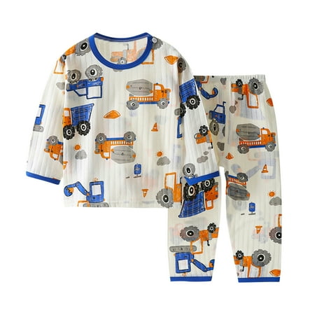 

VERUGU Toddler Pajamas Summer Toddler Kids Baby Girls Boys Casual Long Sleeve Casual Loungewear Thin Air-conditioned Clothing Home Clothing Two Piece Set Dark Blue