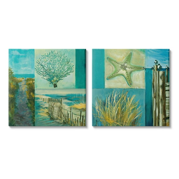 Stupell Industries Maritime Summer Collage Landscape Painting Gallery Wrapped Canvas Art Print Wall Art, 17 x 17, Set of 2