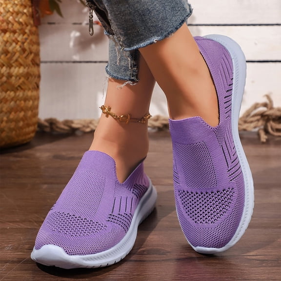 Domzle Womens Walking Shoes Slip On Sneakers Breathable Mesh Lightweight Casual Footwear for Daily Commute Purple 37