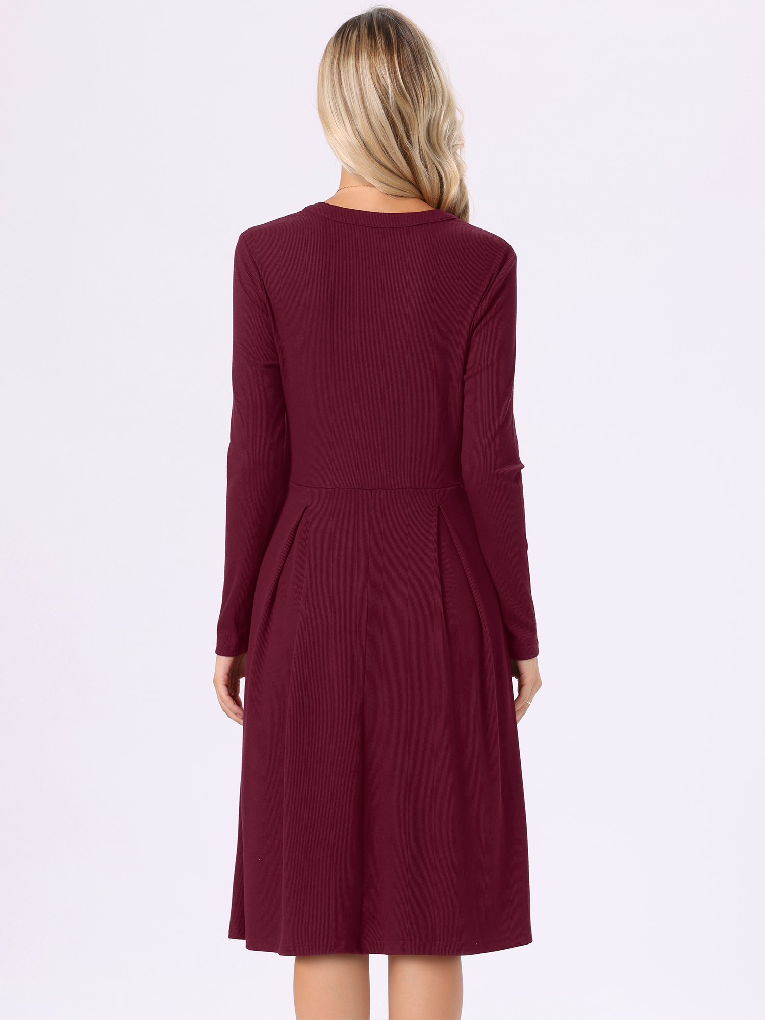 DARING DIVA Women's Knit Dress V Neck Stretchy Knee Length A-Line Dresses M Deep Red