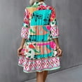 thumbnail image 2 of MORTTIC Women's Colorful Geometric Print V-Neck Midi Dress - Flowy A-Line Summer Dress with 3/4 Sleeves Green，S, 2 of 3