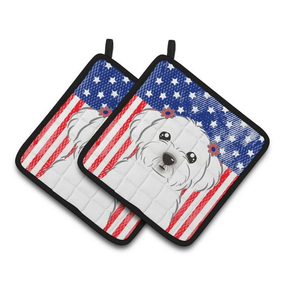 Carolines Treasures BB2138PTHD Flag and Maltese Pair of Pot Holders , 7.5HX7.5W, multicolor