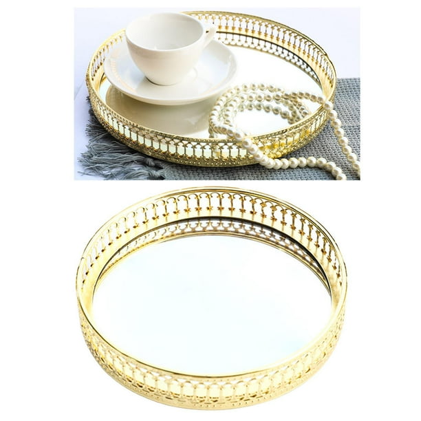 Bandeja decorativa, bandeja de espejo dorado para joyería, bandeja de almacenamiento para joyería, organizador, bandeja de maquillaje para tocador, 175cm BLESIY Bandeja base espejo dorado
