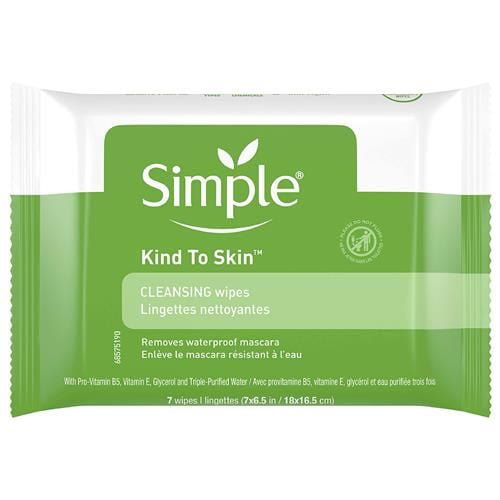Simple Kind To Skin Facial Cleansing Wipes Cleanser & Makeup Remover Cleansing Removes Waterproof Mascara 7 Wipes Packaging May Vary - Pack of 2