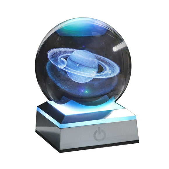 MERIGLARE 3D Boule de Cristal de Système Solaire avec la Base Colorée Menée de Contact d'Éclairage, Système Solaire C
