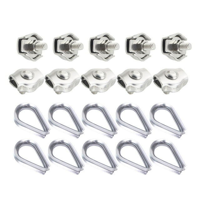Set of 12 Rope Clamp and Wire Rope Thimble 304 Stainless Steel Rope