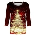thumbnail image 3 of Hvot&aat Ladies' Christmas Printed Loose Casual Round Neck With Three Quarter Sleeves And 3/4 Sleeves T-shirt Pullover Top, 3 of 3