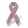 PalmBeach Jewelry Pink Round Crystal Breast Cancer Awareness Ribbon Pin Silvertone 1 1/2" Length