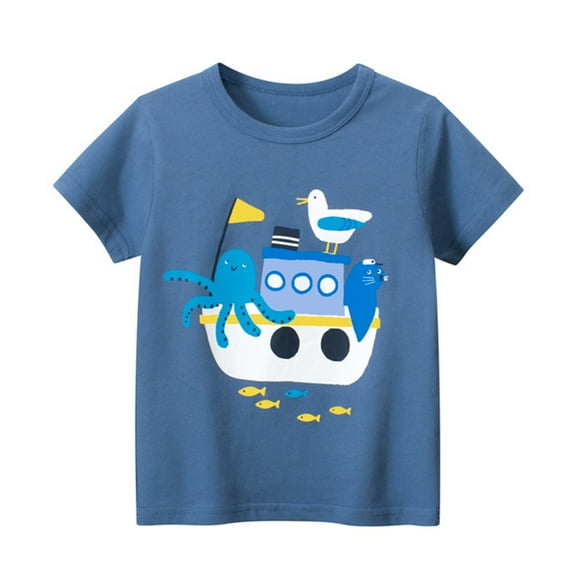 MXIEZI 1-9 Years Toddler Summer Clothes Girls Short Sleeve T-Shirt Cartoon Print Pullover Tops Baby Kids Boys Cotton Tee Shirt
