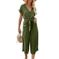 thumbnail image 5 of Women Casual Solid V Neck Short Sleeve Button Pocketed Wide Leg Jumpsuits Romper With Belt Womens Jumpsuits And Rompers Elegant Comfy Jumpsuits Romper Long Sleeve Rompers with Open Legs by Body Denim, 5 of 8